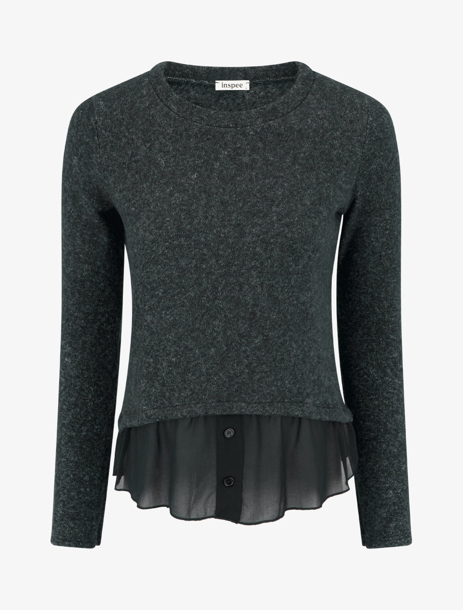 Pull droit duveteux à bord en voile - Gris foncé - 1