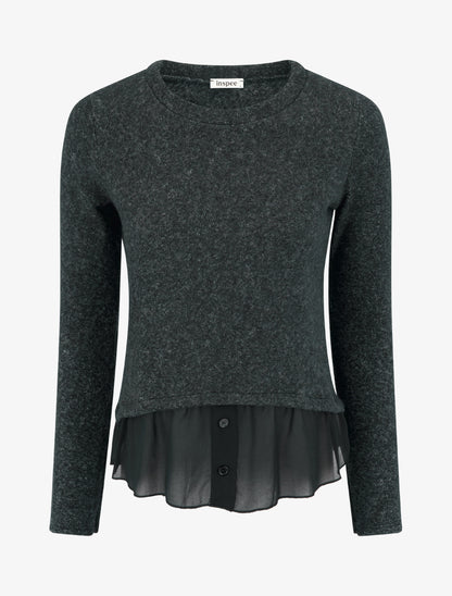 Pull droit duveteux à bord en voile - Gris foncé - 1