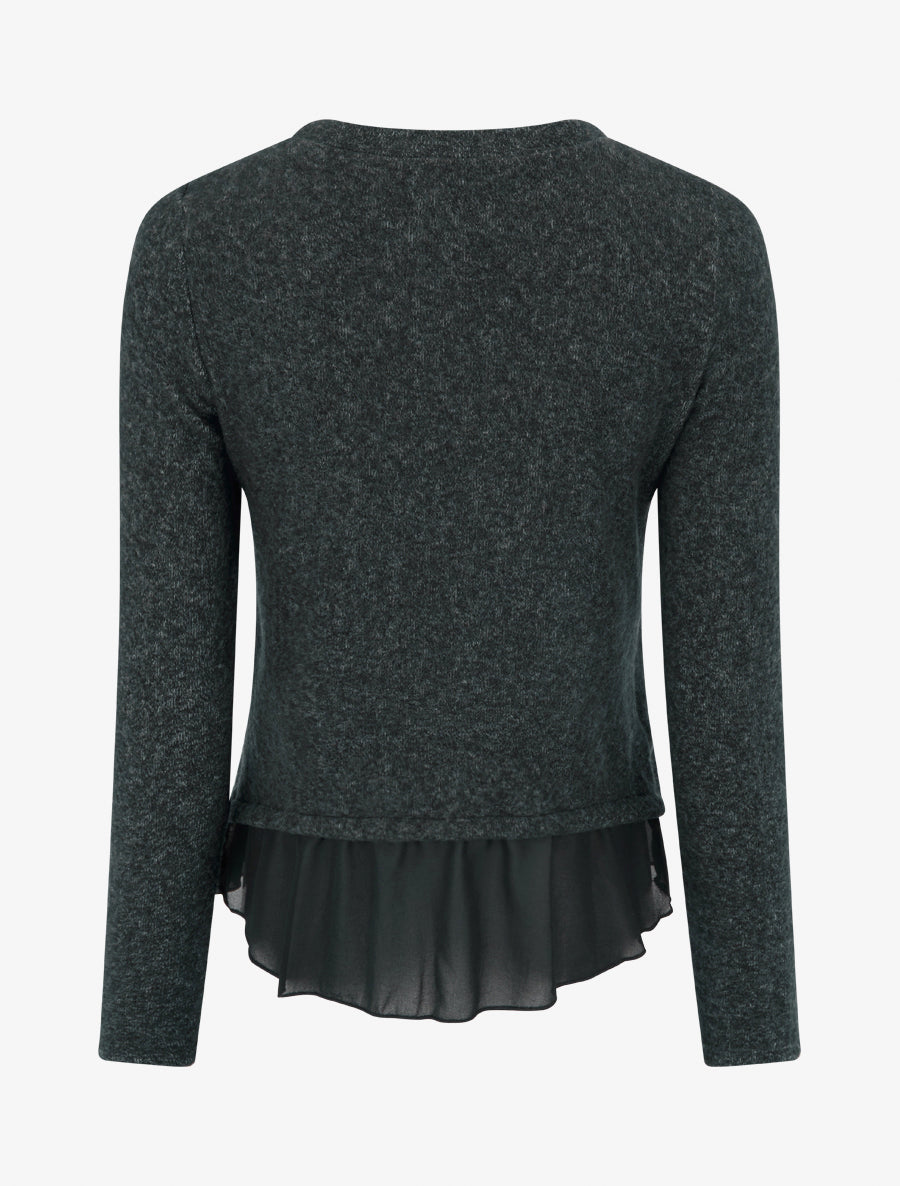 Pull droit duveteux à bord en voile - Gris foncé - 2