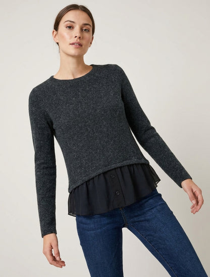 Jersey recto esponjoso con borde de gasa. - Gris oscuro