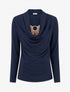 Pull droit effet doublé à col bénitier et bijou - Marine/beige - 1