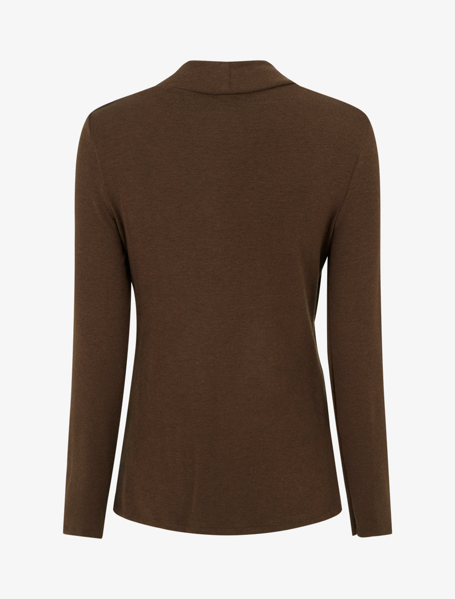 Pull droit effet doublé à col bénitier et bijou - Marron/beige - 2