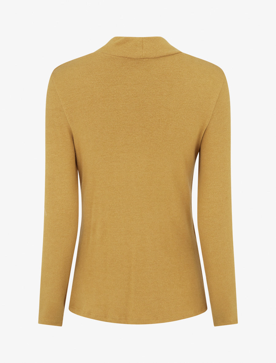 Pull droit effet doublé à col bénitier et bijou - Moutarde/beige - 2