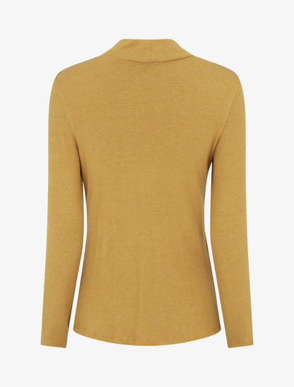Pull droit effet doublé à col bénitier et bijou - Moutarde/beige - 2