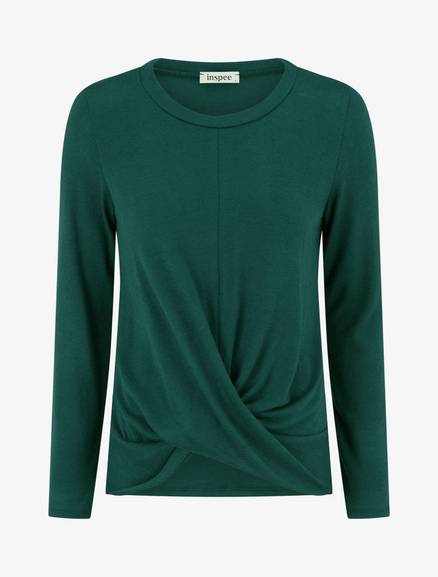 Pull droit effet drapé à col rond - Vert foncé - 1