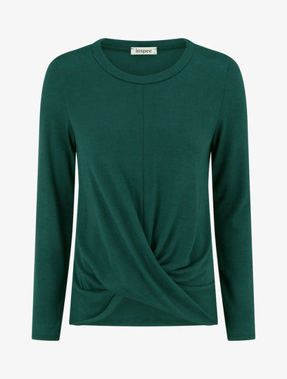 Pull droit effet drapé à col rond - Vert foncé - 1