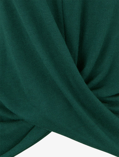 Pull droit effet drapé à col rond - Vert foncé - 3
