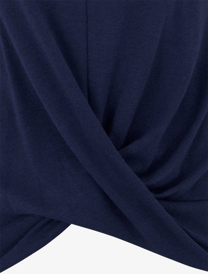 Pull droit effet drapé à col rond - Marine - 3