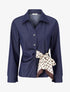 Chemisier ajusté à noeud imprimé pois - Bleu denim - 1