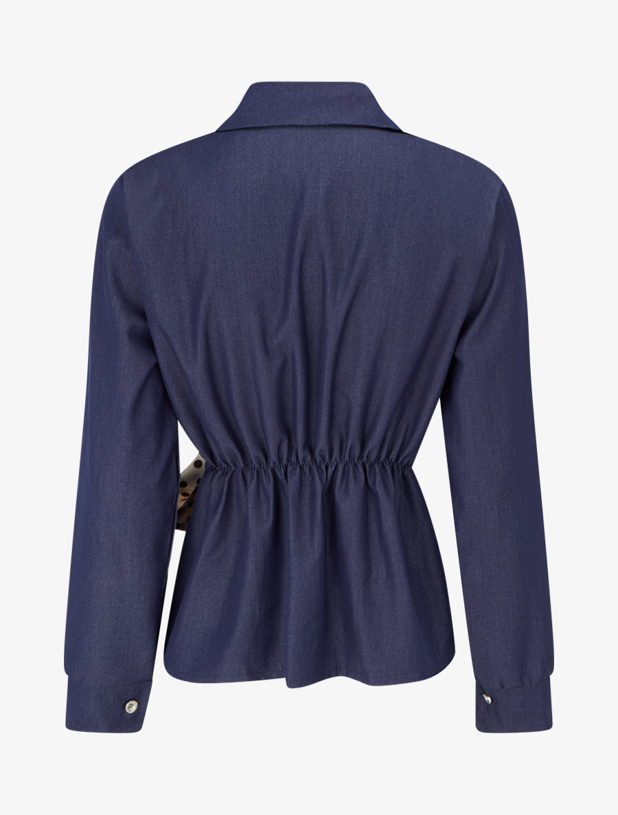 Chemisier ajusté à noeud imprimé pois - Bleu denim - 2