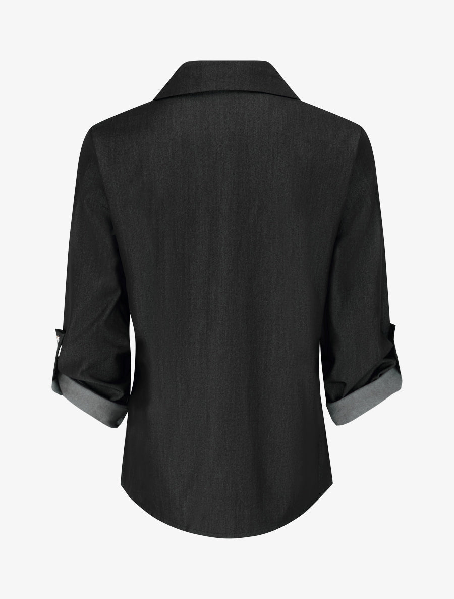Chemise droite basique à poches plaquées - Noir - 2