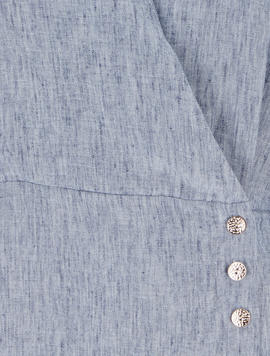 Blouse élastiquée à col cache-coeur - Bleu chiné - 3
