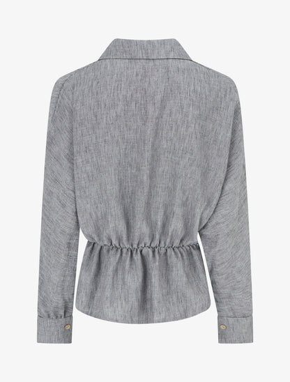 Blouse élastiquée à col cache-coeur - Noir chiné - 2
