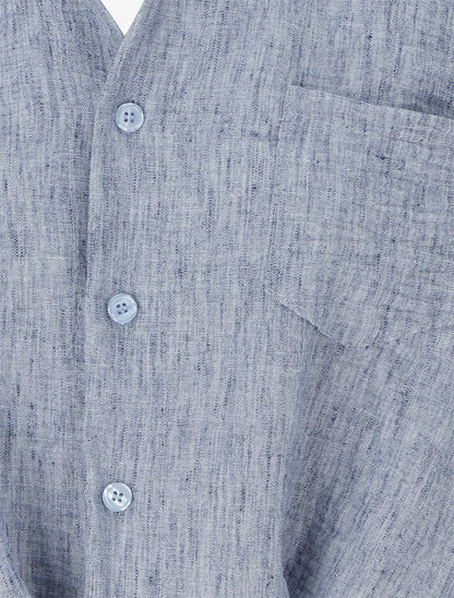 Chemisier ample à manches longues et poche plaquée - Bleu - 3