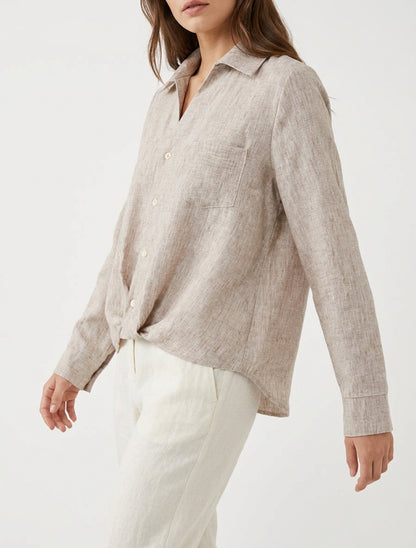 Blusa holgada de manga larga con bolsillo de parche - Beis