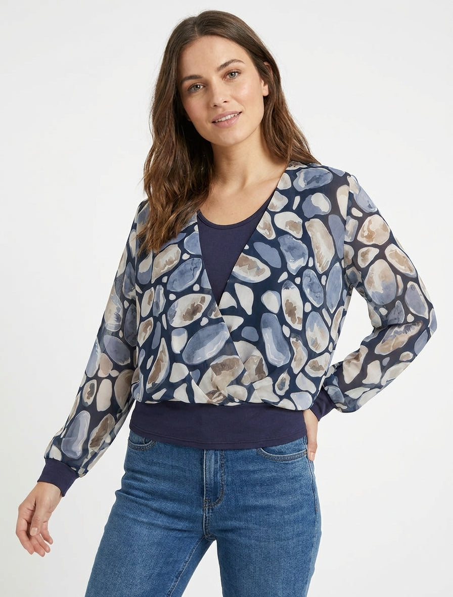 Top de voile estampado con guijarros y cuello cruzado - Marine