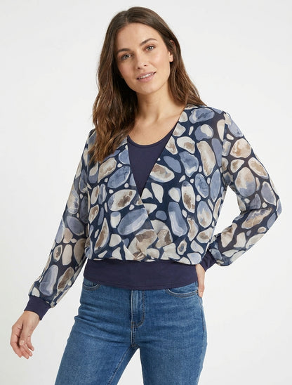 Top de voile estampado con guijarros y cuello cruzado - Marine