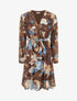 Robe irisée à imprimé fleurs abstraites et bords volantés - Marron - 1