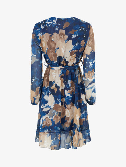 Robe irisée à imprimé fleurs abstraites et bords volantés - Marine - 2
