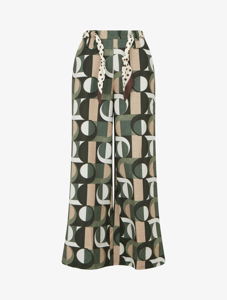 Pantalon ample à imprimé rétro - Kaki - 1