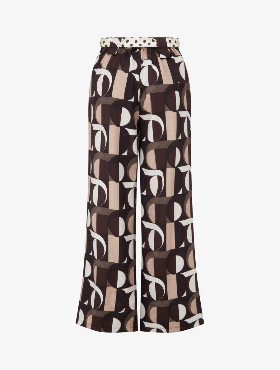 Pantalon ample à imprimé rétro - Marron - 2