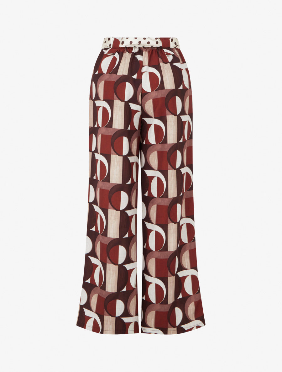 Pantalon ample à imprimé rétro - Rouge brique - 2