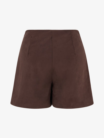 Short style jupe en suédine à effet drapé - Marron - 2
