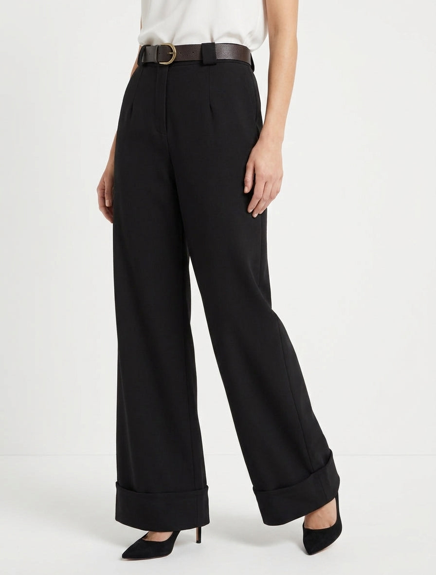 Pantalón de talle alto con dobladillo - Negro
