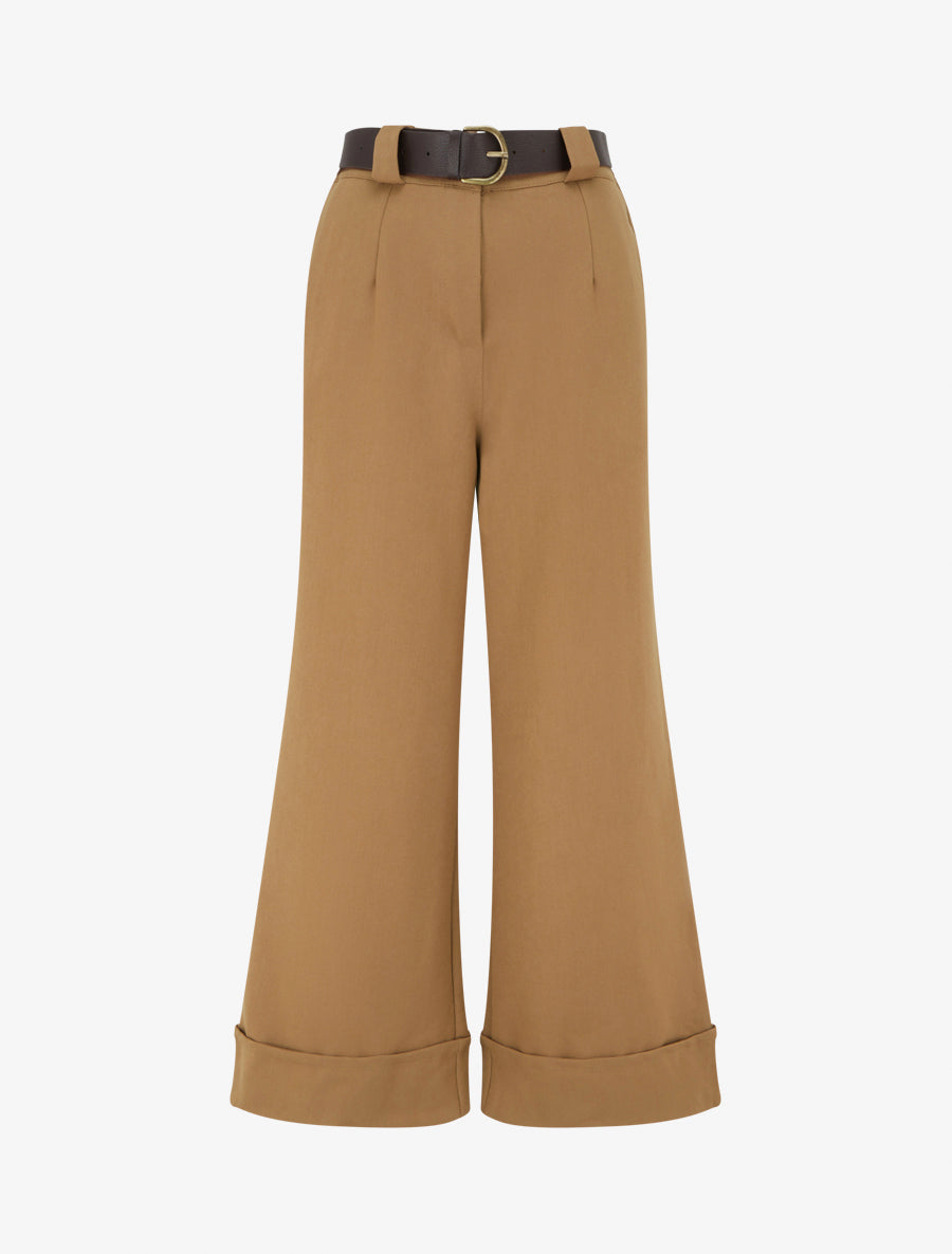 Pantalon taille haute à revers - Camel - 1