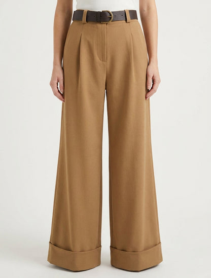 Pantalón de talle alto con dobladillo - Camello