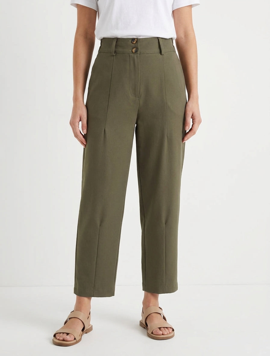 Pantalón liso con cierre de botones - Caqui