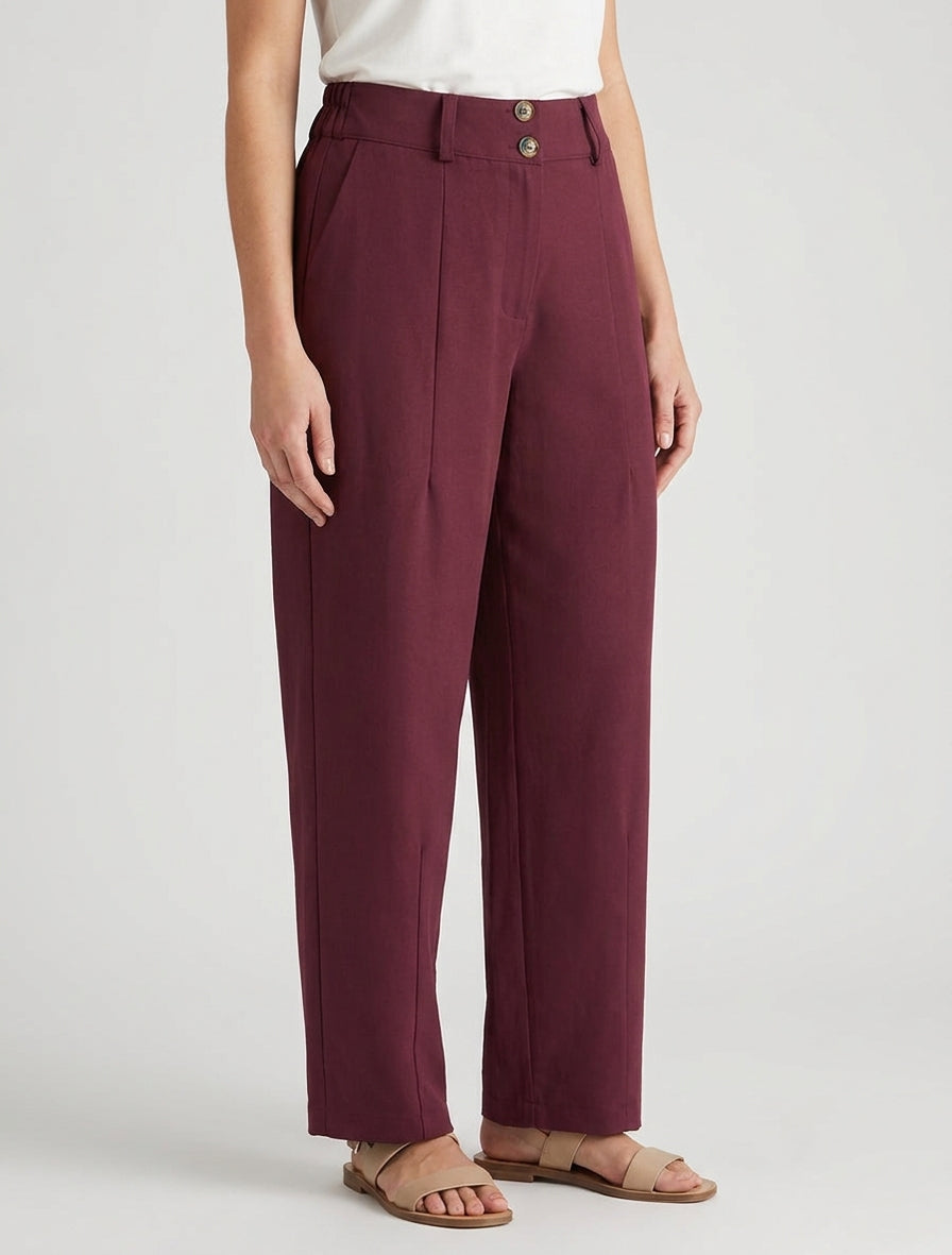 Pantalón liso con cierre de botones - Color vino
