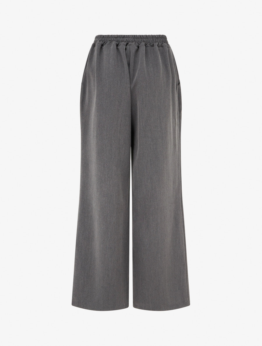 Pantalon ample à taille haute à boutons - Gris - 2