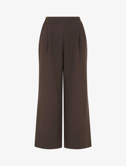 Pantalon ample à taille haute à boutons - Marron - 1