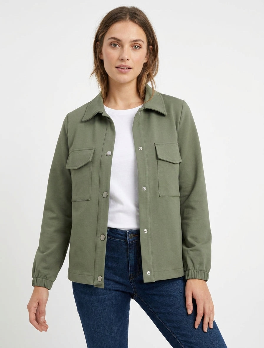 Chaqueta lisa con puños elásticos. - Caqui