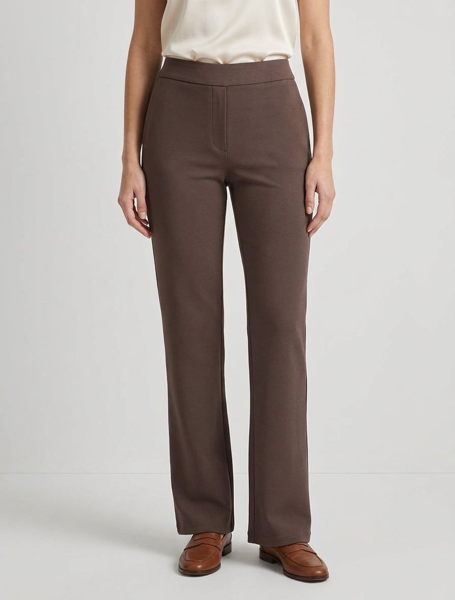 Pantalón liso de corte recto - Marrón