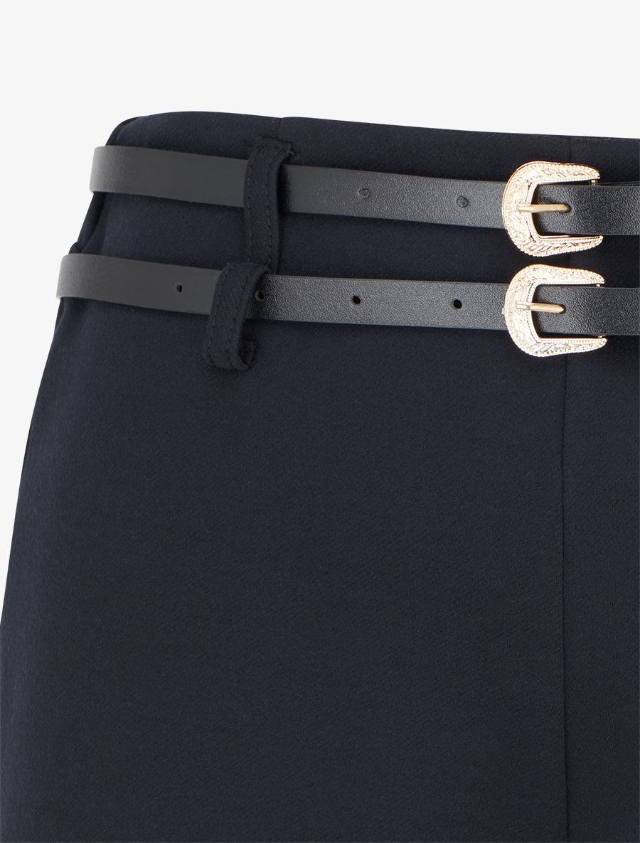 Short droit à ourlet et 2 ceintures - Marine - 3