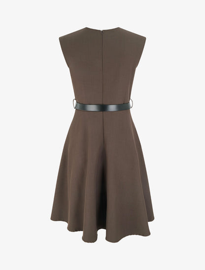 Robe patineuse sans manches à col cache-coeur - Marron - 2