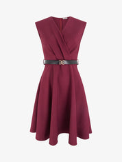 Robe patineuse sans manches à col cache-coeur - Lie de vin - 1