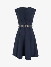 Robe patineuse sans manches à col cache-coeur - Marine - 1