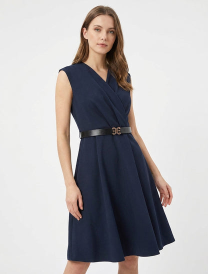 Vestido skater sin mangas con cuello cruzado - Marine