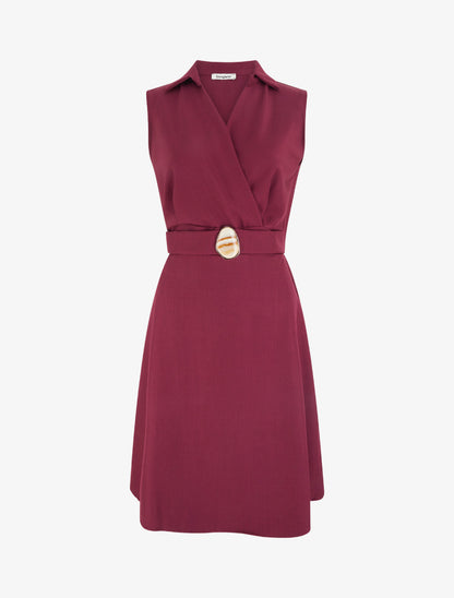 Robe patineuse sans manches à ceinture bijou - Lie de vin - 1