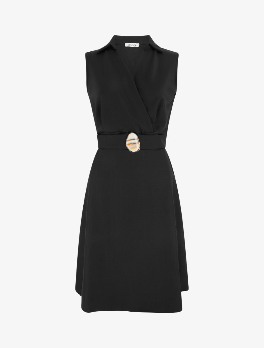 Robe patineuse sans manches à ceinture bijou - Noir - 1