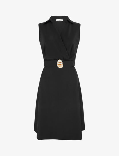 Robe patineuse sans manches à ceinture bijou - Noir - 1