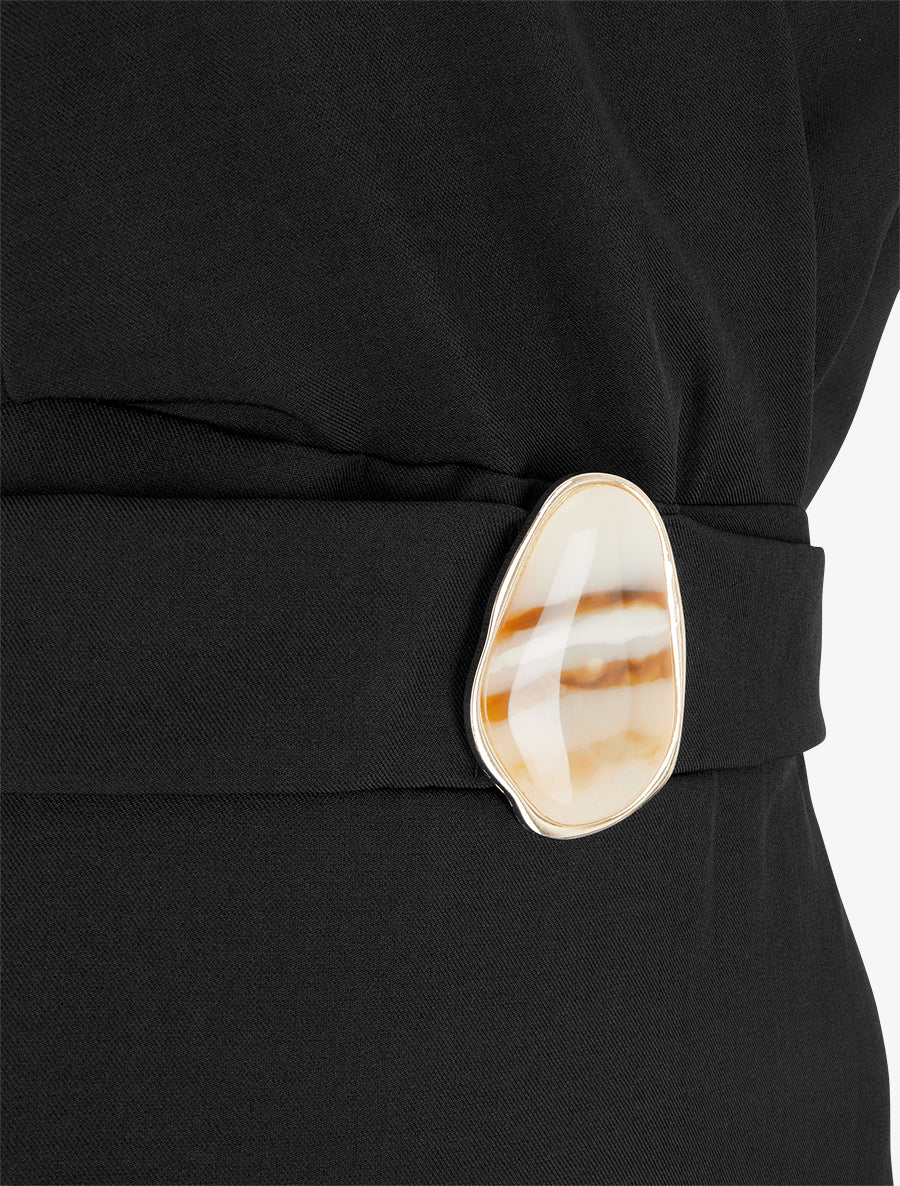 Robe patineuse sans manches à ceinture bijou - Noir - 3