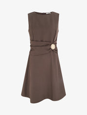 Robe sans manches à empiècement bijou - Marron - 1
