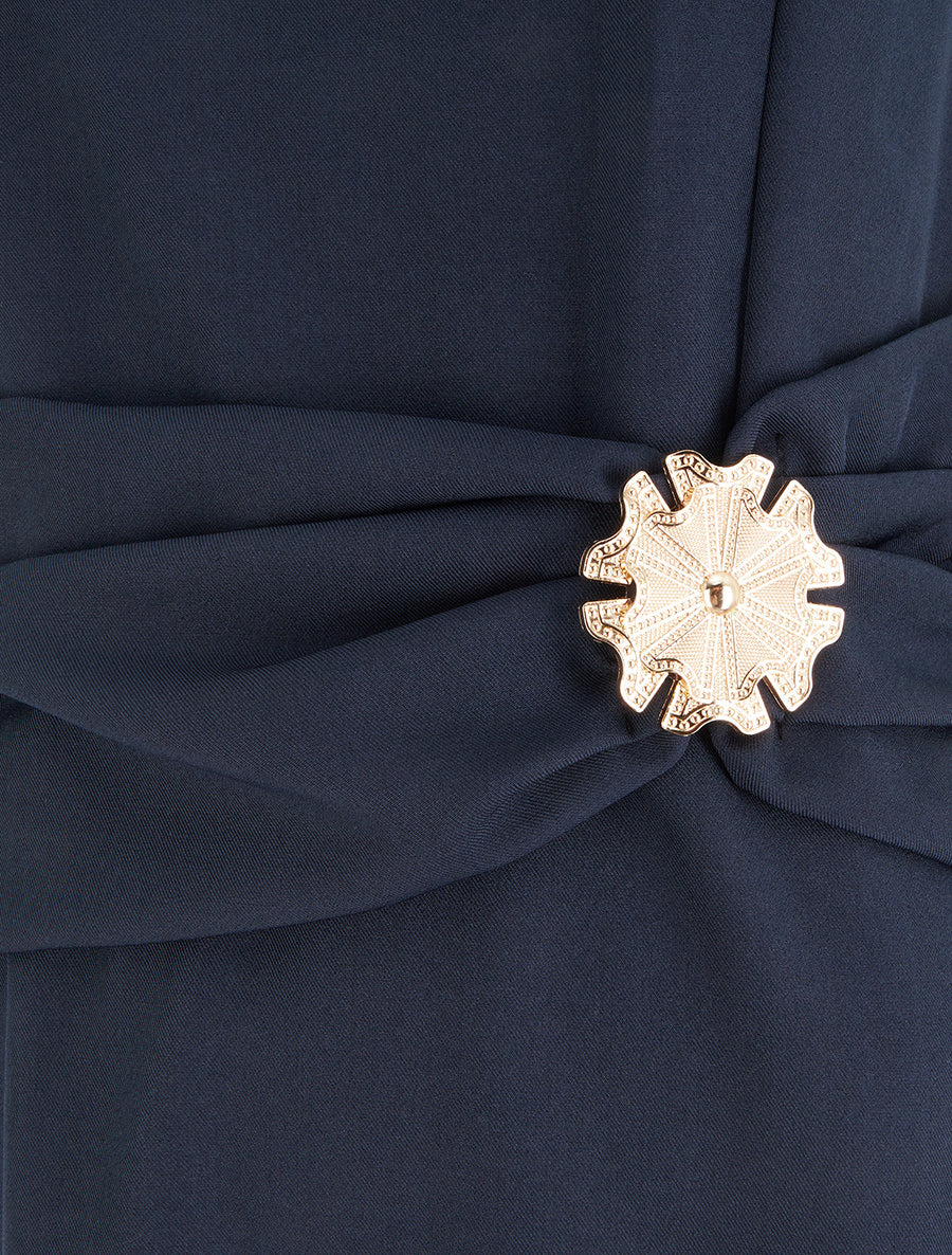 Robe sans manches à empiècement bijou - Marine - 3