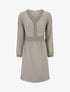 Robe évasée unie à manches longues et dentelle - Taupe - 1