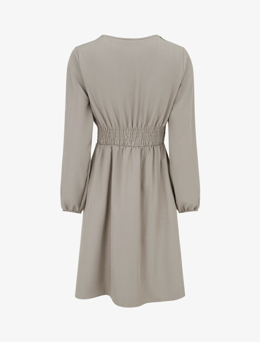 Robe évasée unie à manches longues et dentelle - Taupe - 2