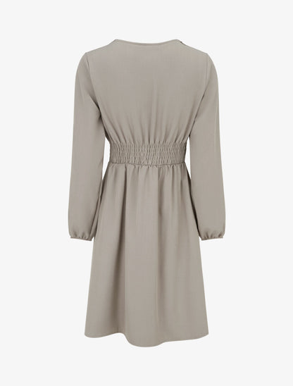 Robe évasée unie à manches longues et dentelle - Taupe - 2